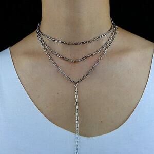 Sterling Silver Paperclip Necklace, Multilayer, Minimalist, Boho, Statement